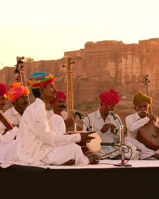 Folk musicians performing at Mehrangarh Fort, Rajasthan